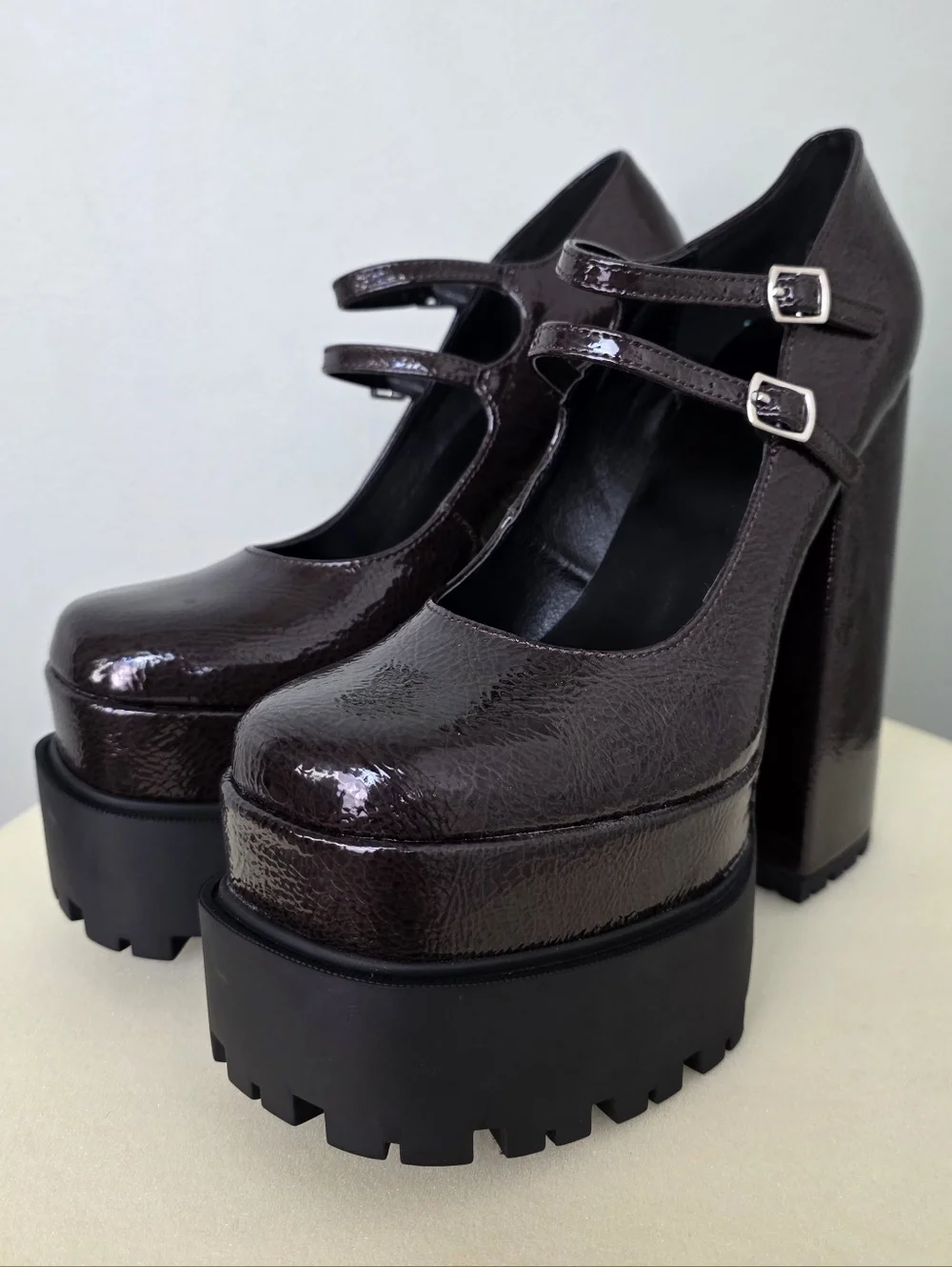 Affection Los Angeles Patent Lug Sole Platform Mary Janes - Dark Brown - 7.5 NEW